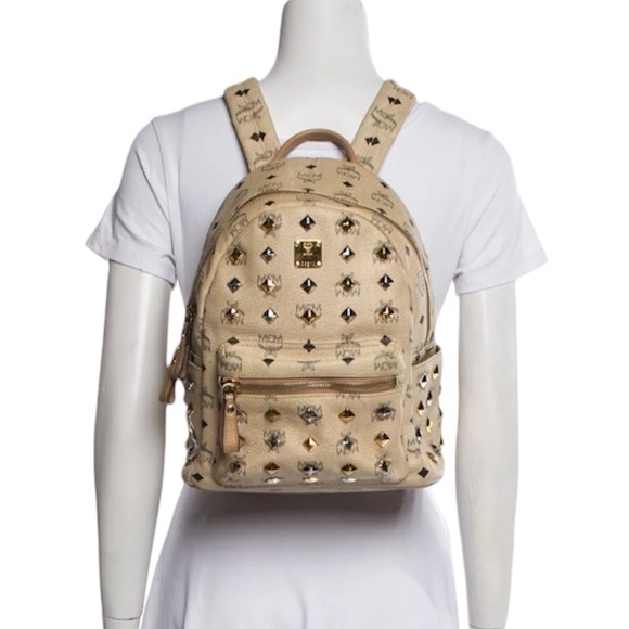 MCM Tan Backpack with Gold and Silver Studs - Picture 6 of 6